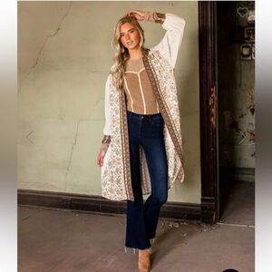 Gimmicks Mixed Print Floral Paisley Kimono Duster Cardigan Sz Small Boho Cottage